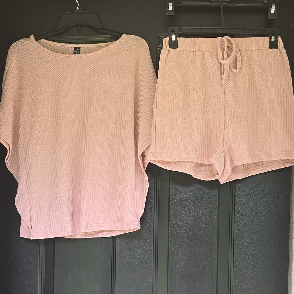 Pink Waffle Knit Lounge Set